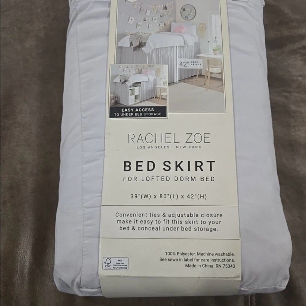 Rachel Zoe Twin or Twin XL Bed Skirt 39" x 80" x 42" Lofted Dorm Bed White - Picture 12 of 15
